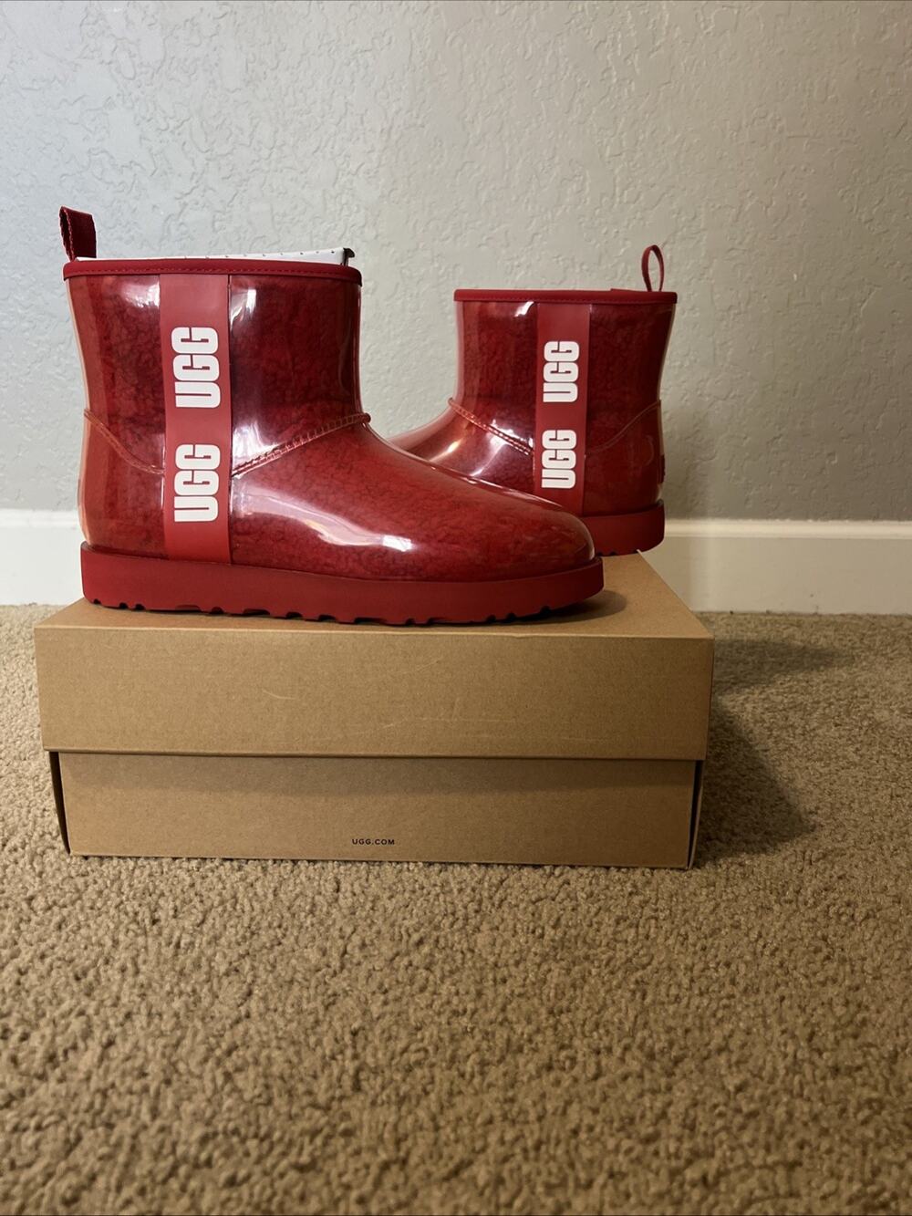 Ugg Classic Clear Mini Ankle Boots Women Size 10 Red